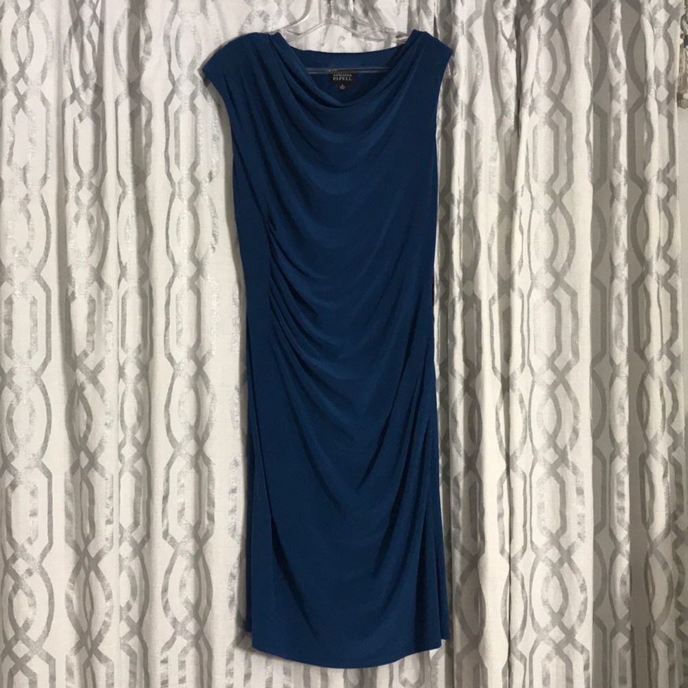 Ruched waist teal midi occasion dress